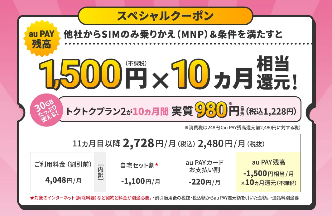 UQmobileオンラインショップ限定スペシャルクーポン
