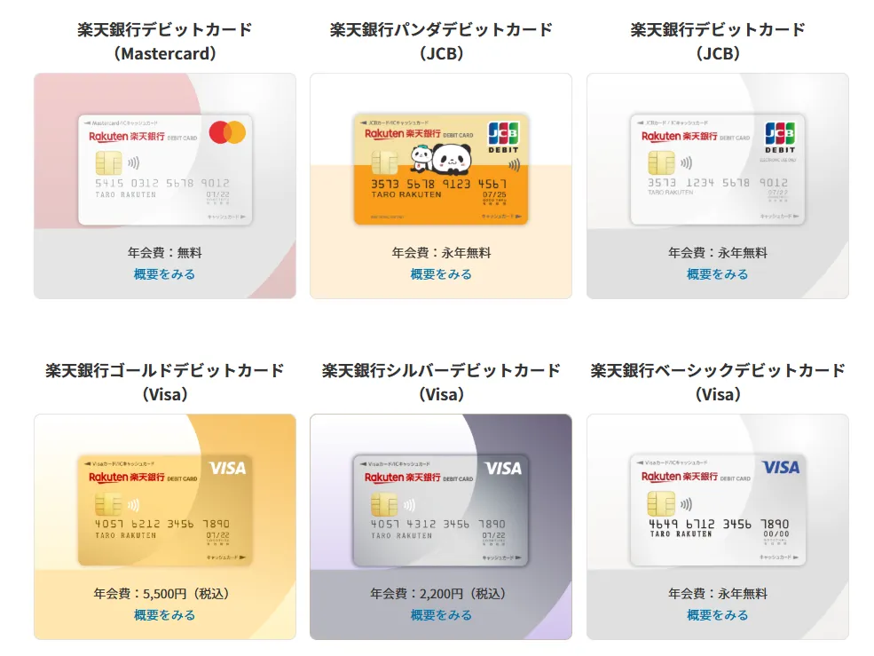 楽天銀行デビットカードの種類