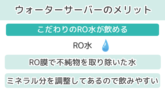 ウォーターサーバーのメリット こだわりのRO水が飲める