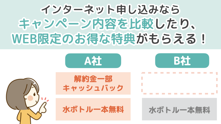 インターネット申し込みなら、キャンペーン内容を比較したり、WEB限定のお得な特典がもらえる