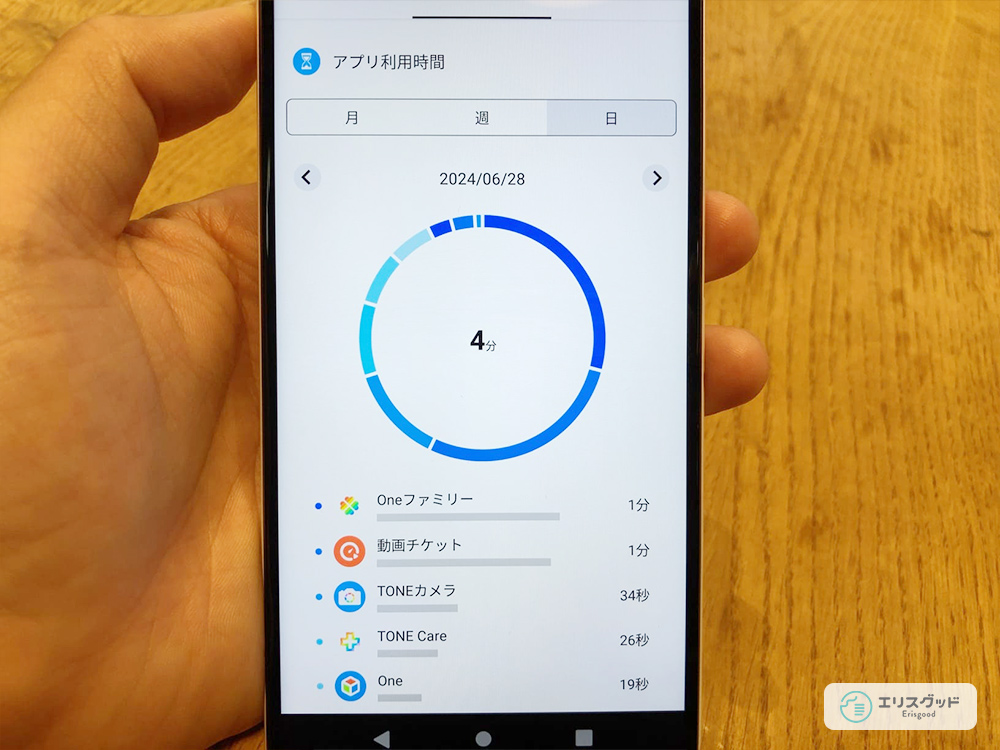 トーンモバイルでアプリ利用時間を見ている画像