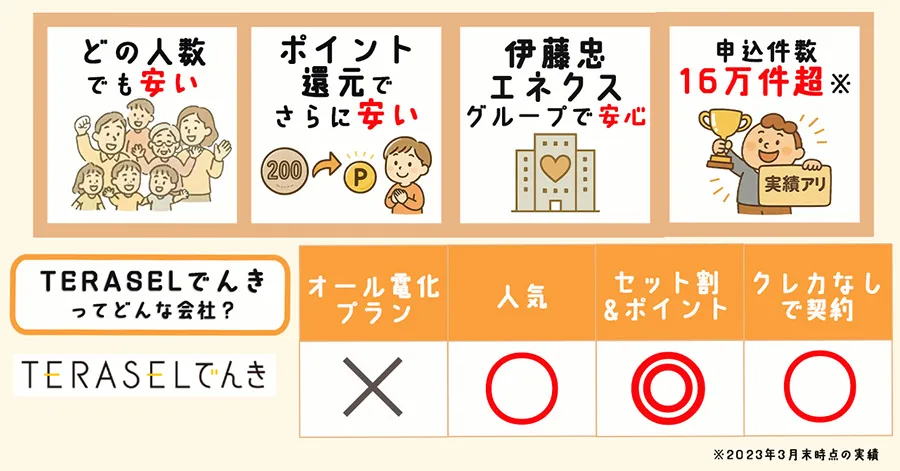 TERASELでんきの4つの特徴と評価