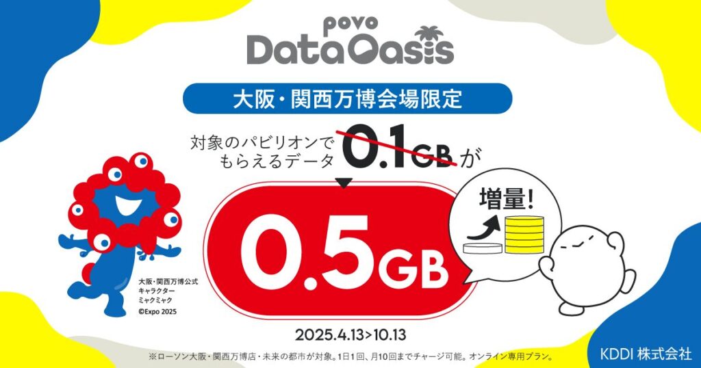 povoの万博会場限定「povo Data Oasis」データ増量キャンペーン