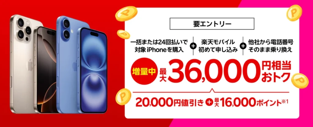 楽天モバイルの「iPhone購入割引キャンペーン」バナー画像