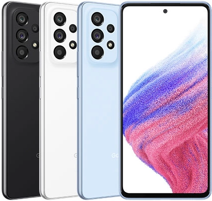 Samsung Galaxy A53 5Gの本体画像（ブラック・ホワイト・ブルー・ピーチの4色展開）