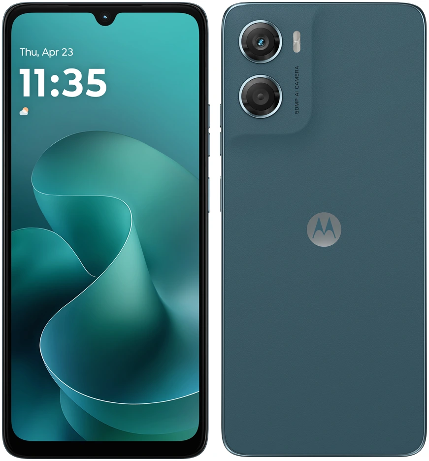 motorola moto g06のティールカラー本体画像（前面・背面）