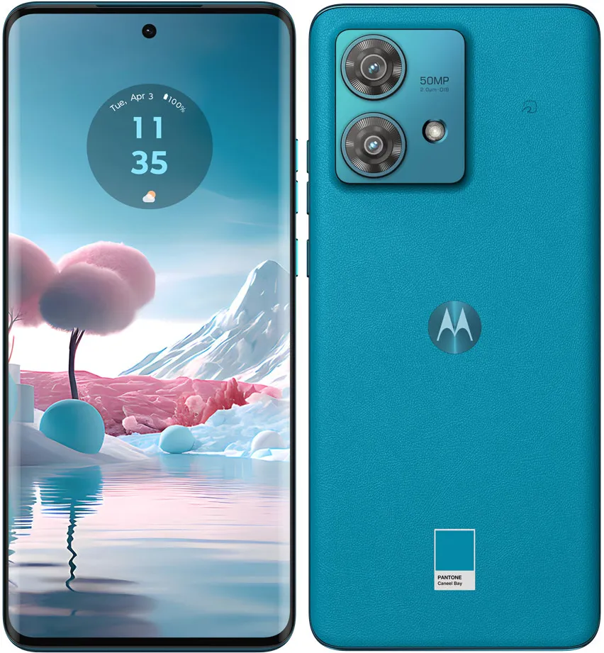 motorola edge 40 neoのティールカラー本体画像（前面・背面）