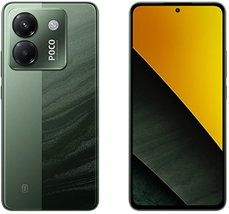 POCO M7 Pro 5Gのグリーンカラー本体画像（前面・背面）