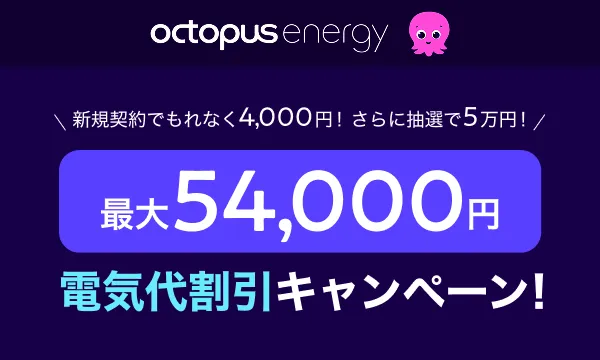 オクトパスエナジー抽選で10名に電気代5万円割引キャンペーン情報