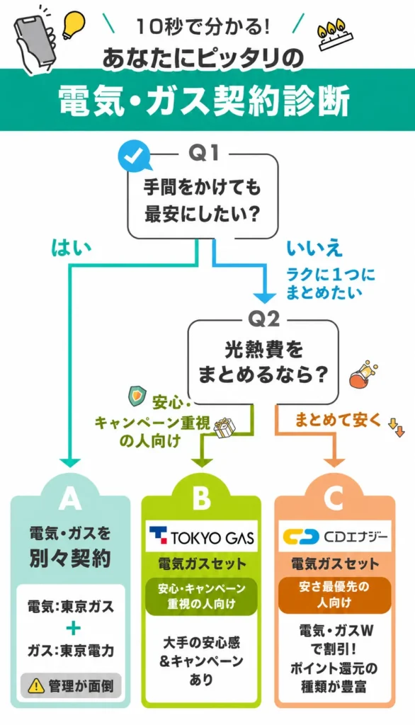 東京電力・東京ガスの電気とガス契約診断フローチャート