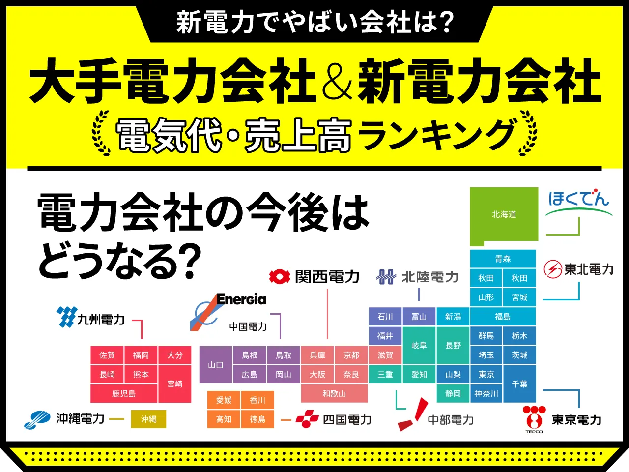 大手電力会社10社＆新電力会社の電気代・売上高ランキング